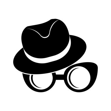 Şapka ve gözlük simgesi. Hipster tarzı kavramı, vektör grafik
