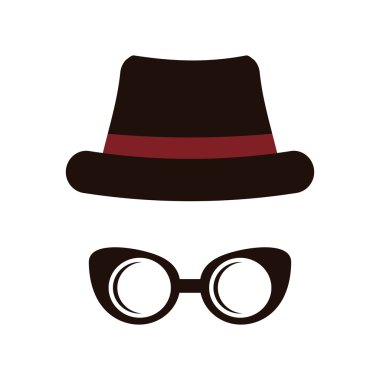 Şapka ve gözlük simgesi. Hipster tarzı kavramı, vektör grafik