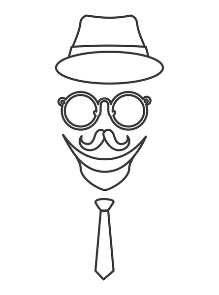 Εικονίδιο με καπέλο, γυαλιά και μουστάκι. Στυλ χίππης, διάνυσμα gr — Διανυσματικό Αρχείο