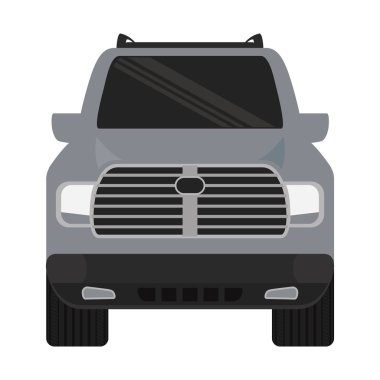 Gri otomobil önde. Ulaşım simgesi. vektör grafiği