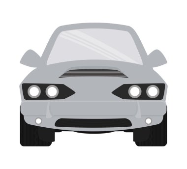 Gri otomobil önde. Ulaşım simgesi. vektör grafiği