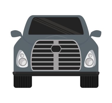 Gri otomobil önde. Ulaşım simgesi. vektör grafiği