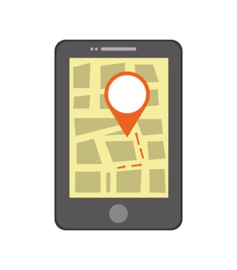 Gps konsepti. Akıllı telefon ve işaret simgesi. Vektör grafiği