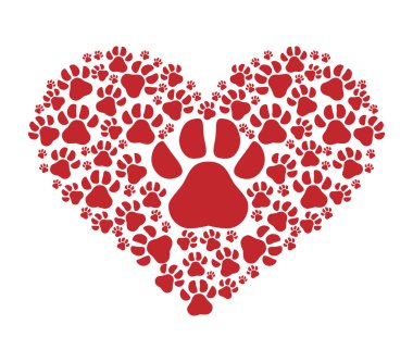Aşk hayvan ve evde beslenen hayvan. Köpek ayak yazdırma simgesi. vektör grafiği
