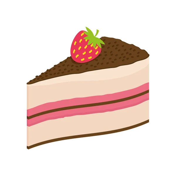 Cake with cream and strawberry design. Bakery icon. vector graph — Stock Vector