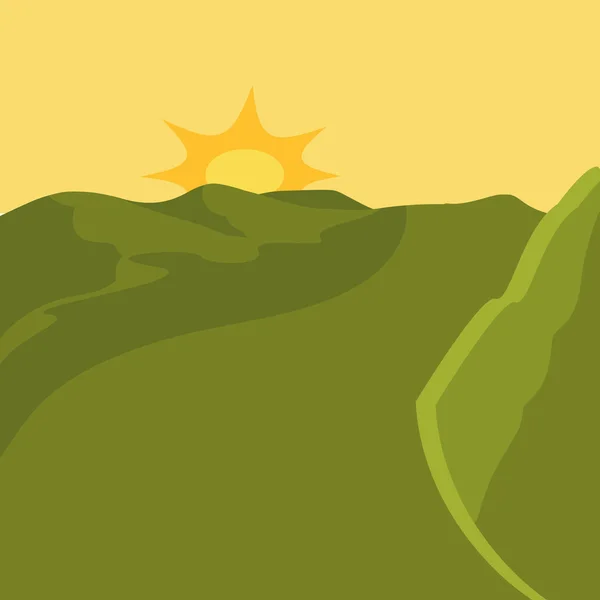 Concepto de paisaje. icono del sol y la montaña. gráfico vectorial — Vector de stock