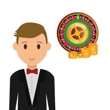 Casino tasarım. Kişi ve oyun simgesi. İzole illüstrasyon