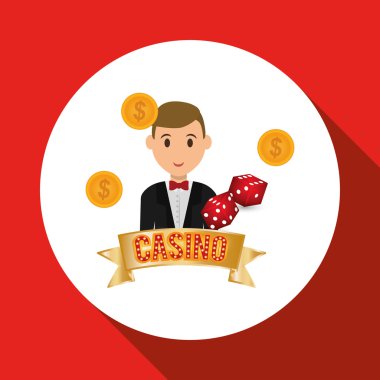 Casino tasarım. Kişi ve oyun simgesi. İzole illüstrasyon