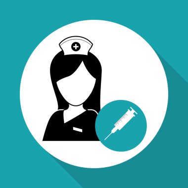 Tıbbi bakım tasarım. Hemşire simgesi. Beyaz arka plan, izole kötü