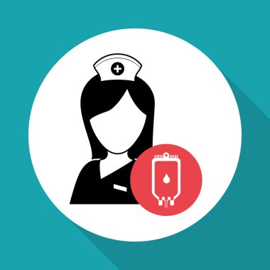 Tıbbi bakım tasarım. Hemşire simgesi. Beyaz arka plan, izole kötü