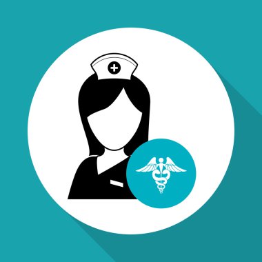 Tıbbi bakım tasarım. Hemşire simgesi. Beyaz arka plan, izole kötü