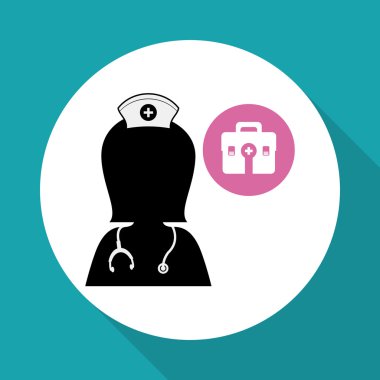 Tıbbi bakım tasarım. Hemşire simgesi. Beyaz arka plan, izole kötü