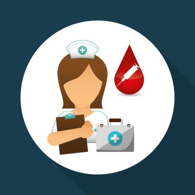 Tıbbi bakım tasarım. Hemşire simgesi. Beyaz arka plan, izole kötü