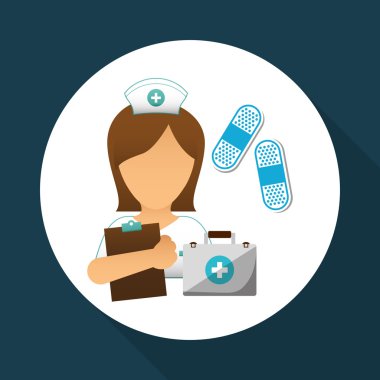 Tıbbi bakım tasarım. Hemşire simgesi. Beyaz arka plan, izole kötü