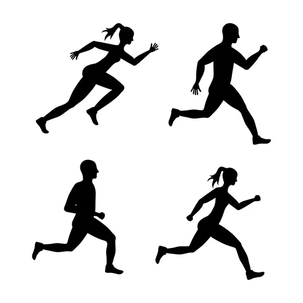 Женщина и мужчина бегут сбоку. спортивная концепция, векторная графика — стоковый вектор
