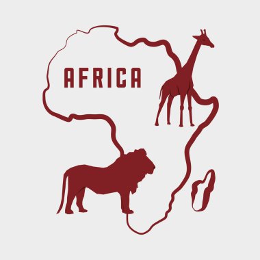 Afrika tasarım. harita şekil kutsal kişilerin resmi. hayvanlar illüstrasyon, vektör grafiği