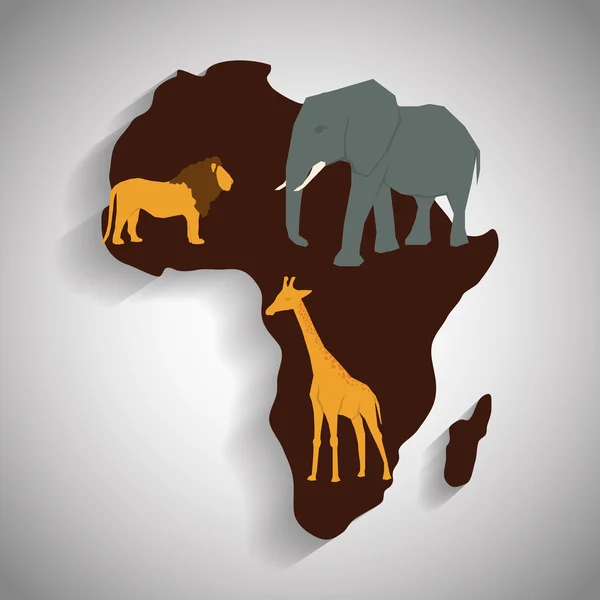 非洲设计。地图形状图标。动物的插图，矢量虎视眈眈 — 图库矢量图片
