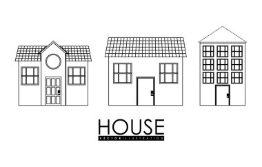 Evde aile. House ile kapı ve pencere eşiği. siluet tasarım, vec