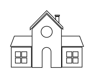 Evde aile. House ile kapı ve pencere eşiği. siluet tasarım, vec