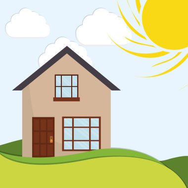 Müstakil ev. Ev simgesini. Peyzaj resim, grafik tasarım