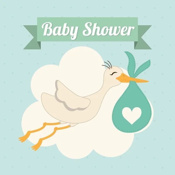 赤ちゃんはシャワー。コウノトリ。パステル カラーのデザイン。ベクター グラフィック — ストックベクタ