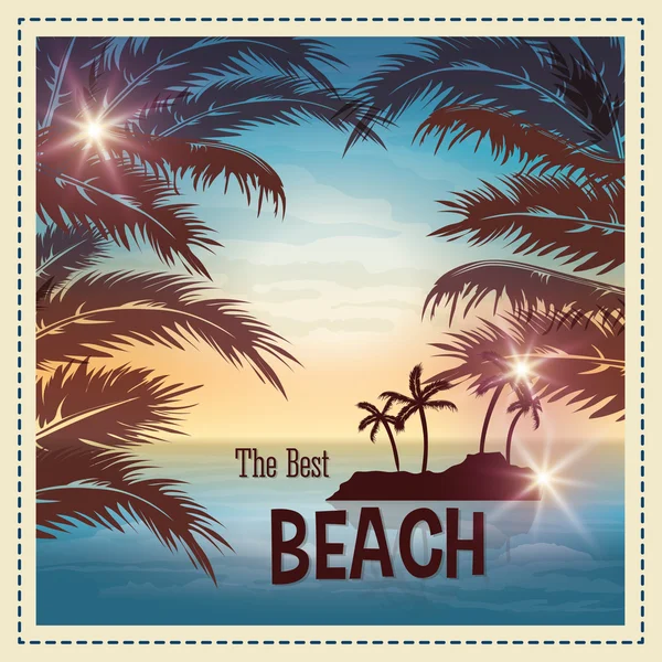 Stagione estiva. Icona delle palme e della spiaggia. grafica vettoriale — Vettoriale Stock