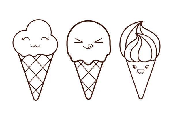 Dolce gelato. Felice faccia da cartone animato. grafica vettoriale — Vettoriale Stock