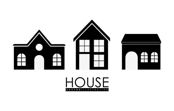 Casa de familia. Icono de casa con puerta y ventanas, diseño gráfico — Vector de stock