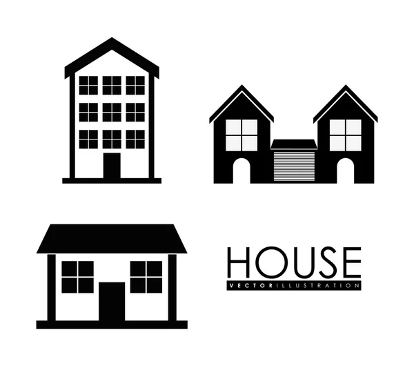 Casa de familia. Icono de casa con puerta y ventanas, diseño gráfico — Vector de stock
