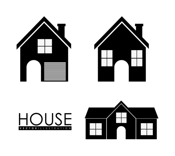 Casa de familia. Icono de casa con puerta y ventanas, diseño gráfico — Vector de stock