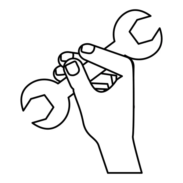 Llave e icono de mano. Diseño de herramienta de reparación. gráfico vectorial — Archivo Imágenes Vectoriales
