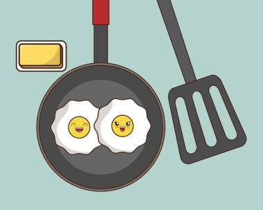 Kahvaltı tasarım. Kawaii yumurta simgesi. Vektör grafiği