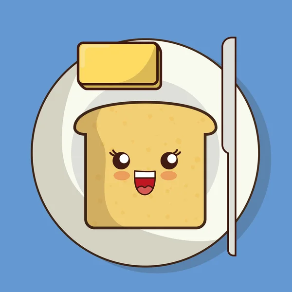 Reggeli-design. Kawaii kenyér ikonra. Vektorgrafikus — Stock Vector