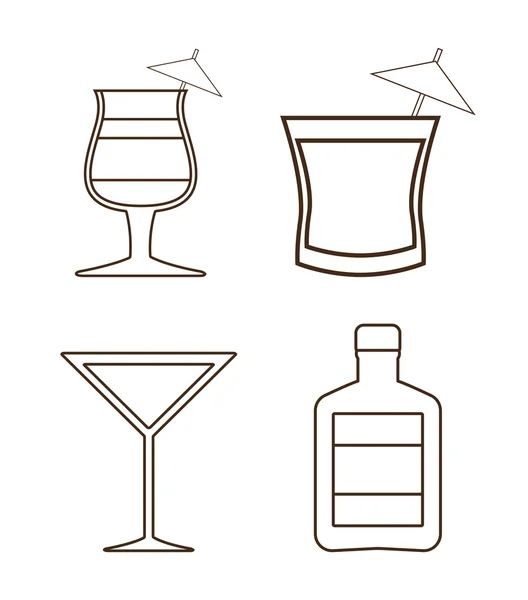 Set di cocktail dalla silhouette. Disegno alcolico. Grafico vettoriale — Vettoriale Stock