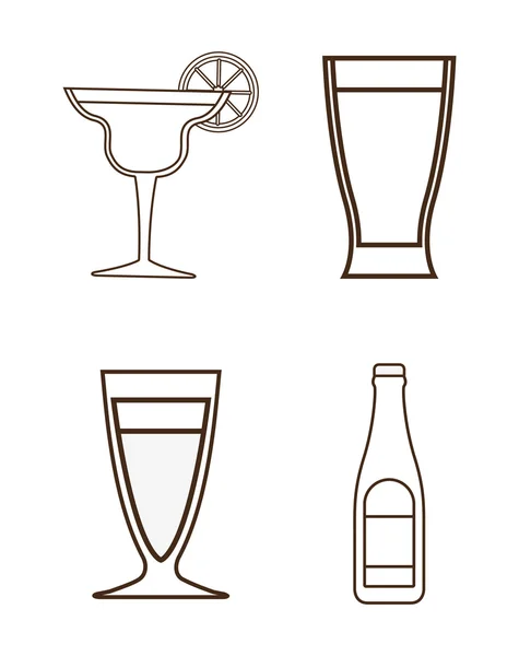 Set di cocktail dalla silhouette. Disegno alcolico. Grafico vettoriale — Vettoriale Stock