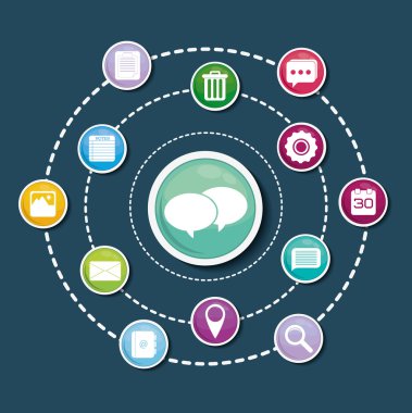 Multimedya simgesi seti ve kabarcık. vektör grafiği