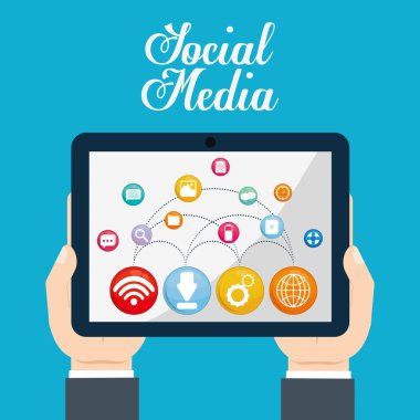 Multimedya simgesi ayarlayın. tablet ve el tasarımı. vektör grafiği