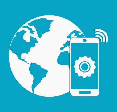 Gezegen ve akıllı telefon. Nesnelerin interneti tasarımı. vektör grafiği