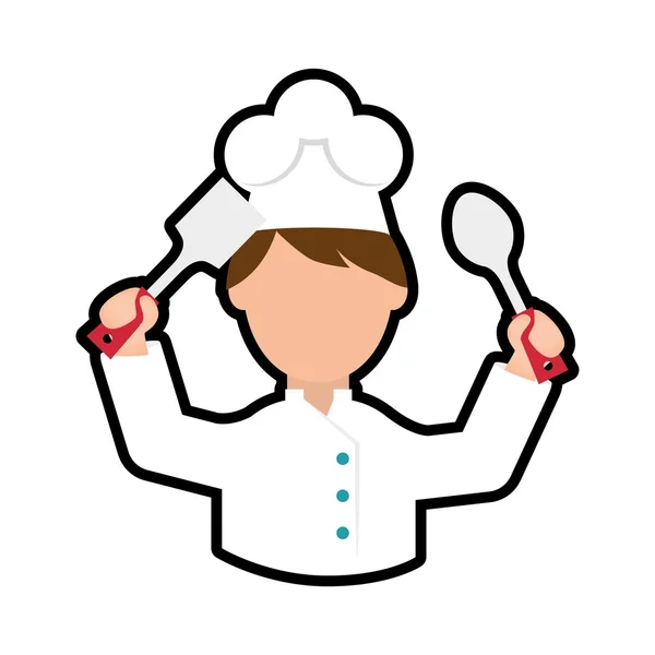 Chef-kok cartoon icoon. Koken en Menu ontwerp. Vectorafbeelding — Stockvector