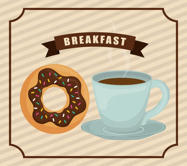 Kaffeebecher und Donut-Symbol. Frühstück. Vektorgrafik — Stockvektor