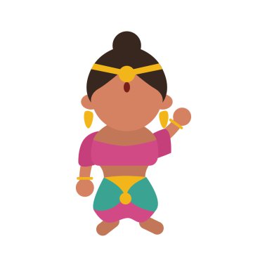 Çizgi film kadın simgesi. Hint kültür tasarım. Vektör grafiği