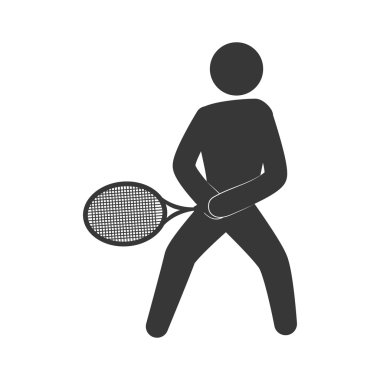 Tenis raket ve piktogram simgesi. Spor konsepti. Vektör grafiği