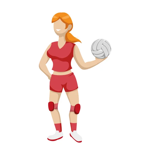 Icono de voleibol y chica de dibujos animados. Concepto deportivo. Gráfico vectorial — Archivo Imágenes Vectoriales