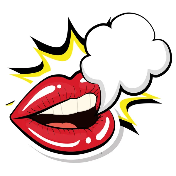Icono de boca femenina. Diseño de arte pop. Gráfico vectorial — Vector de stock