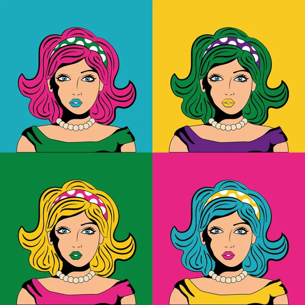 Ícone de desenho animado menina. Pop art design. Gráfico vetorial — Vetor de Stock