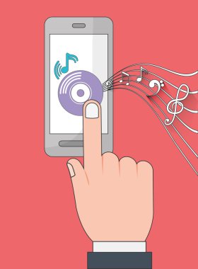 Akıllı telefon simgesi. Müzik online ve Teknoloji. Vektör grafiği