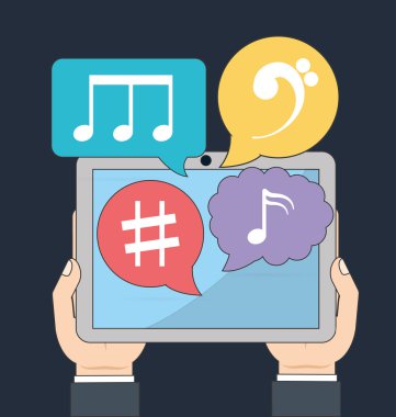 Tablet simgesi. Müzik online ve Teknoloji. Vektör grafiği