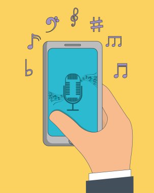 Akıllı telefon simgesi. Müzik online ve Teknoloji. Vektör grafiği