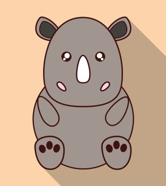 Kawaii gergedan simgesi. Sevimli hayvan. Vektör grafiği