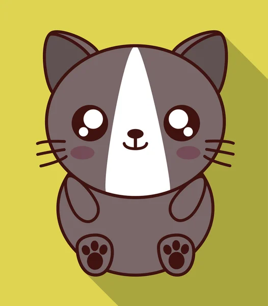 Кошачья икона Кавайи. Симпатичное животное. Векторная графика — стоковый вектор